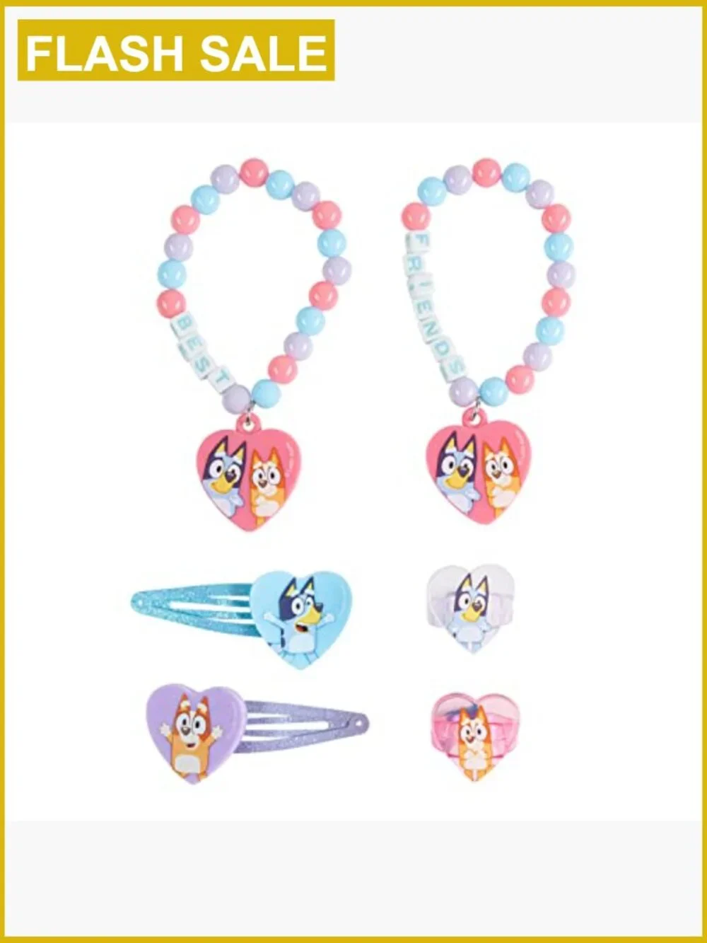 Bluey BFF 6-Piece Toy Jewelry Box Set Rings Bracelets Hair Clips